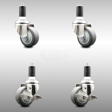 Service Caster 3 Inch 316SS Thermoplastic Rubber Swivel 1-3/8 Inch Stem Caster Brake SCC, 2PK SCC-SS316EX20S314-TPRB-2-TLB-2-138